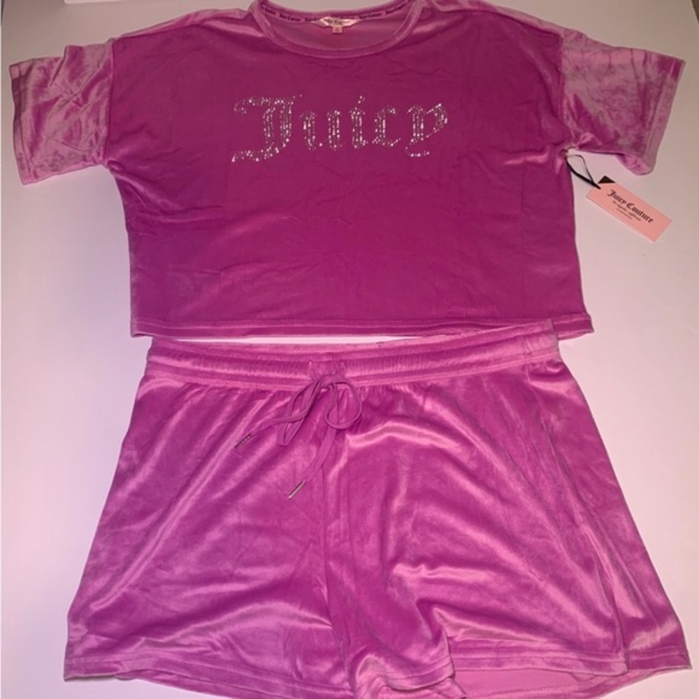 NWT Juicy Couture Purple Pink Velour Sleep Set with Shorts and Shirt Large or XL
